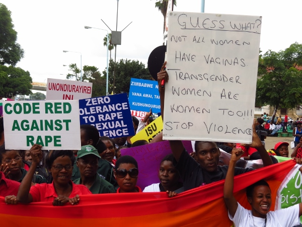 LBTI Activists march at the Stop Rape Now protest in Zimbabwe